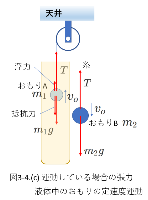 張力3　運動している場合の張力　液体中のおもりの運動#3